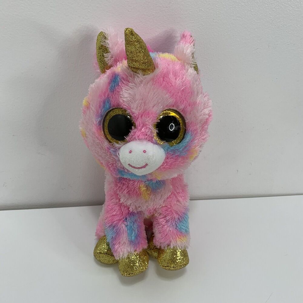 Ty Beanie Boos Fantasia The Unicorn Tie Dye Gold Glitter Big Eye